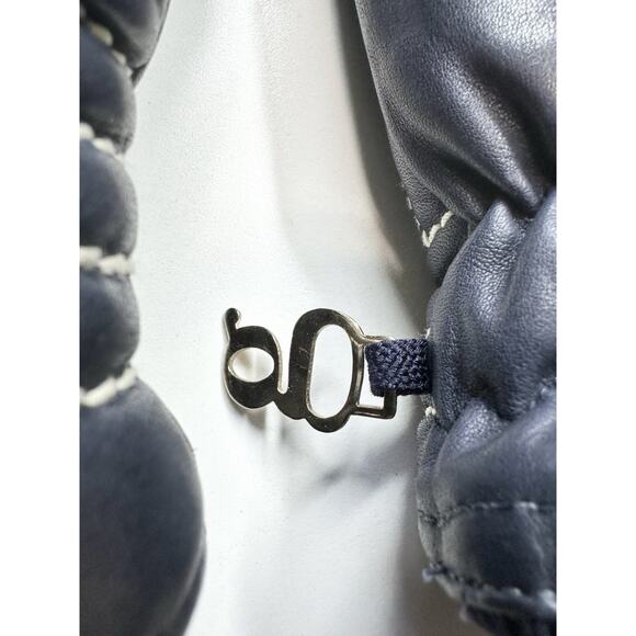 GRANDOE 100% LEATHER SKI-SNOW VINTAGE WOMEN Dark Blue MITTENS GLOVES LARGE - Picture 2 of 7